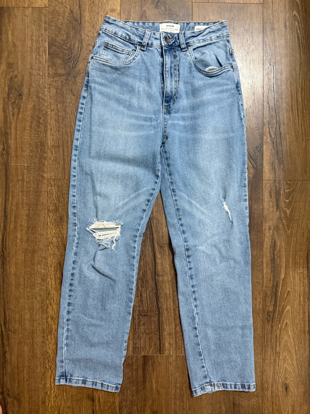 Cotton On Women’s Light Blue Stretch Straight Jeans Distressed